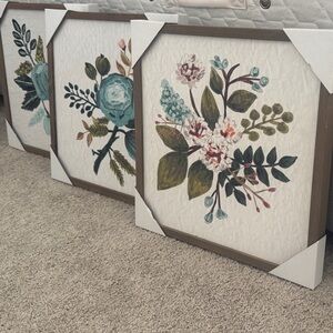 Floral Wall Art Set with Wooden Frames